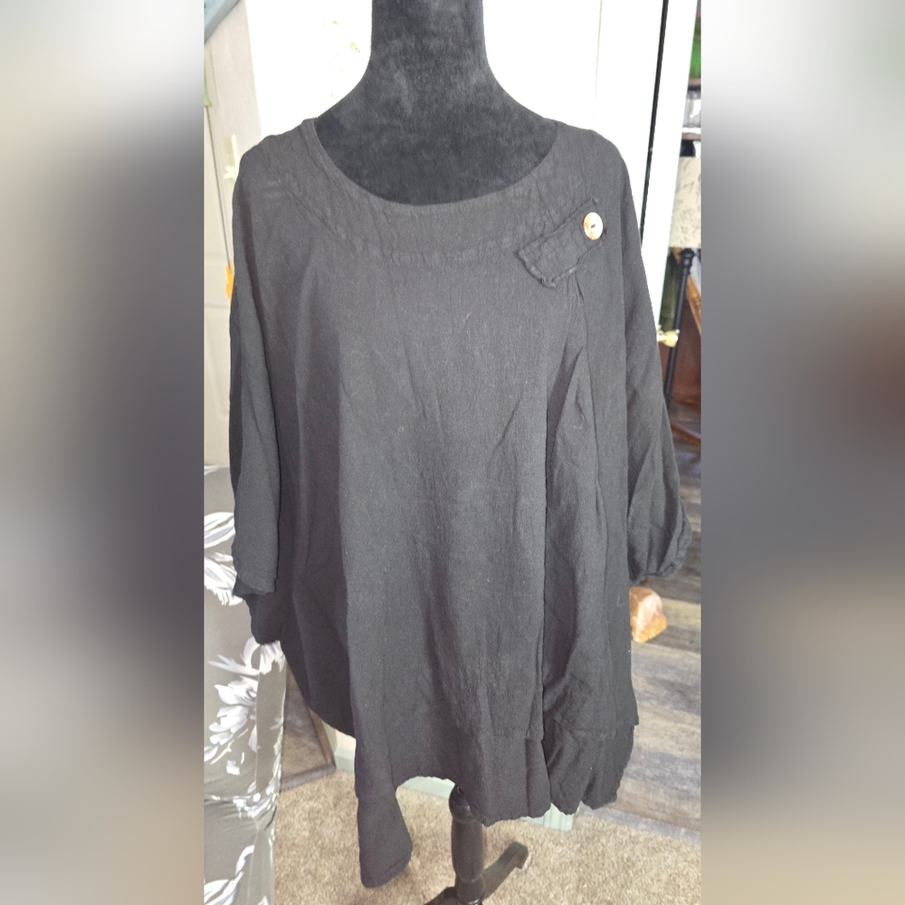 CottonWays Black Closed Kimono Flowy Button-Accent Women's Top (D)